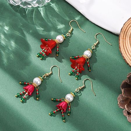 Christmas 304 Stainless Steel Glass Human Dangle Earrings EJEW-MZ00484-1