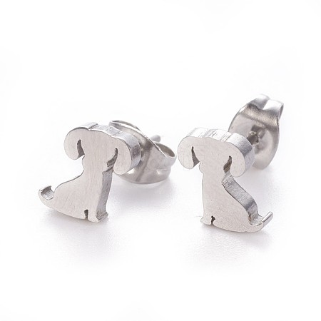 Tarnish Resistant 304 Stainless Steel Puppy Stud Earrings EJEW-F227-05P-1