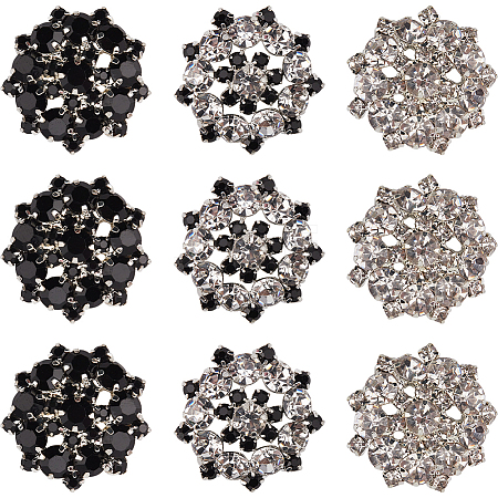 Gorgecraft 12Pcs 3 Colors 1-Hole Alloy Rhinestone Shank Buttons BUTT-GF0003-64-1