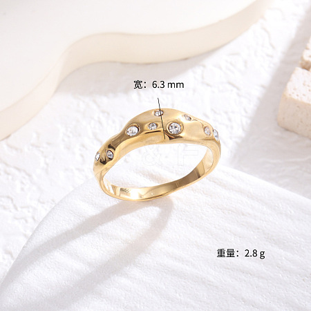 Flat Round 304 Stainless Steel Micro Pave Cubic Zirconia Finger Rings FS-WG7A2B7-22-1
