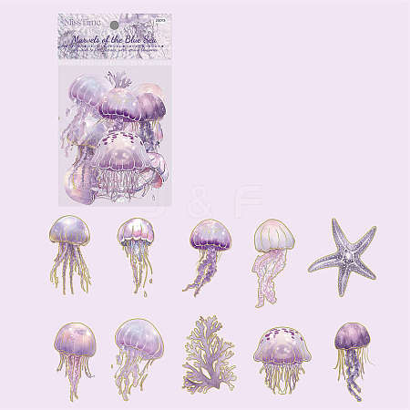 20Pcs 10 Styles Jellyfish PET Waterproof Stickers PW-WG3A630-07-1