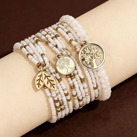Bohemian Plastic & Glass Beads Multi-strand Stretch Bracelets WG97FA6-01-1
