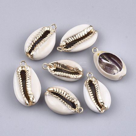 Electroplate Cowrie Shell Pendants SSHEL-T007-07-1