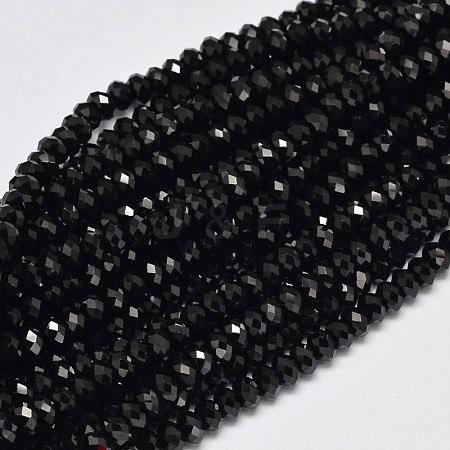 Faceted Rondelle Natural Black Spinel Bead Strands G-F289-42C-1