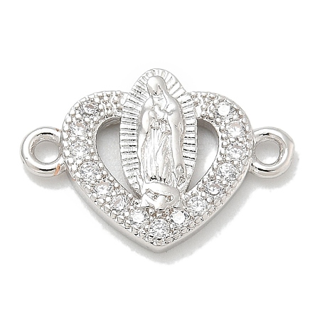 Rack Plating Brass Micro Pave Clear Cubic Zirconia Religion Heart Virgin Mary Connector Charms KK-L224-099P-04-1