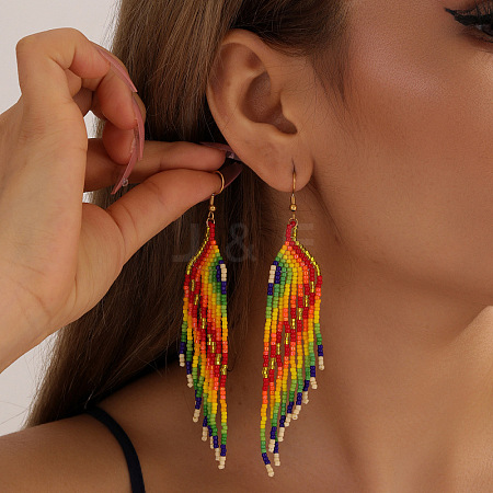 Handmade Glass Seed Beads Tassel Dangle Earrings HA3961-1-1