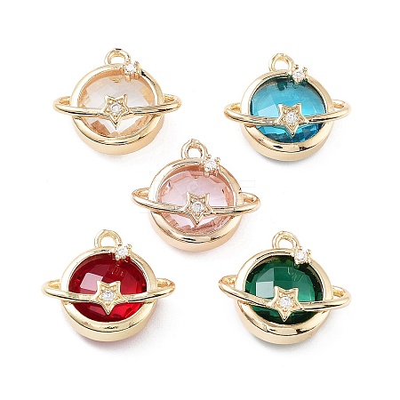 Rack Plating Brass Micro Pave Cubic Zirconia Pendants KK-M013-05G-1