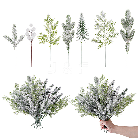 70Pcs 7 Styles PU & Iron Artificial Pine Needle Branches FIND-GA0005-49-1