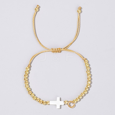 Brass & Natural Shell Beads Braided Bead Bracelets for Women UD0846-3-1