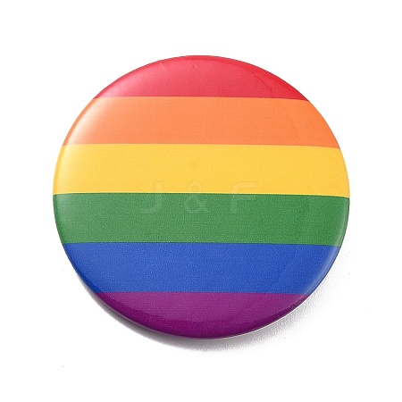 Flat Round Rainbow Strip Iron Brooch LS-JEWB-P009-A01-1