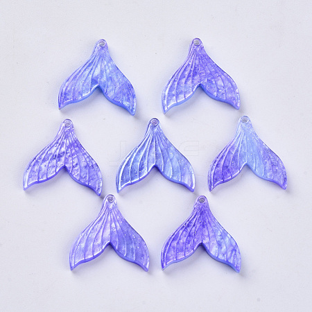 Jewelry Beads Findings Cellulose Acetate(Resin) Pendants, with Glitter Powder, Rainbow Gradient Mermaid Pearl Style, Mermaid Tail Shape, Mauve, 19x19x3mm, Hole: 1.2mm