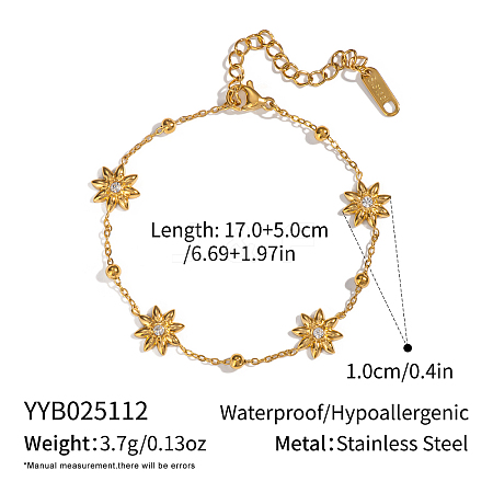 Elegant 304 Stainless Steel Crystal Rhinestone Flower Link Bracelets for Women LS-FP0080-2-1