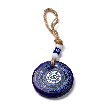 Flat Round with Evil Eye Lampwork Pendant Decoration HJEW-Z005-01H-1