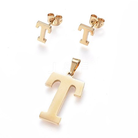 304 Stainless Steel Pendants and Stud Earrings Jewelry Sets LS-SJEW-P099-20G-1