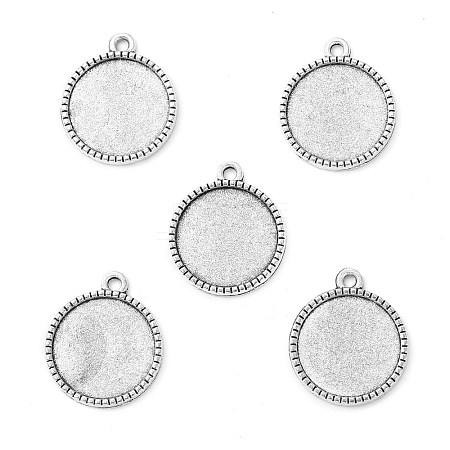 Tibetan Style Alloy Flat Round Pendant Cabochon Settings TIBEP-Q045-068D-AS-RS-1