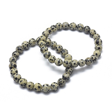 Natural Dalmatian Jasper Bead Stretch Bracelets BJEW-K212-A-014-1