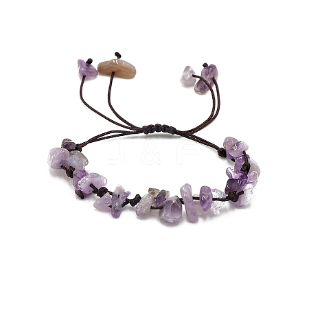 Adjustable Natural Amethyst Chips Braided Bead Bracelet PW-WGB8513-02-1