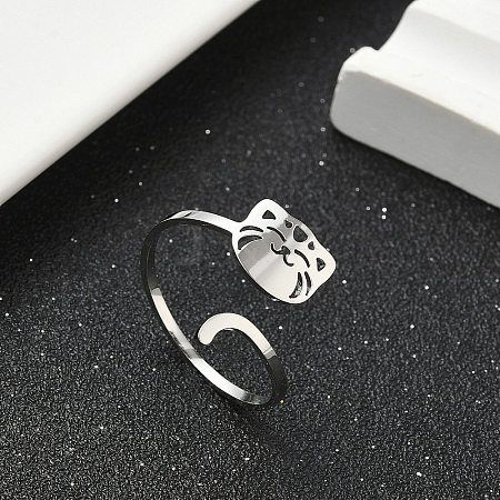 304 Stainless Steel Cuff Rings for Women RJEW-F195-02P-1