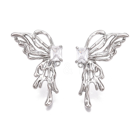 Brass Pave Clear Cubic Zirconia Butterfly Stud Earring Findings KK-N232-450P-1