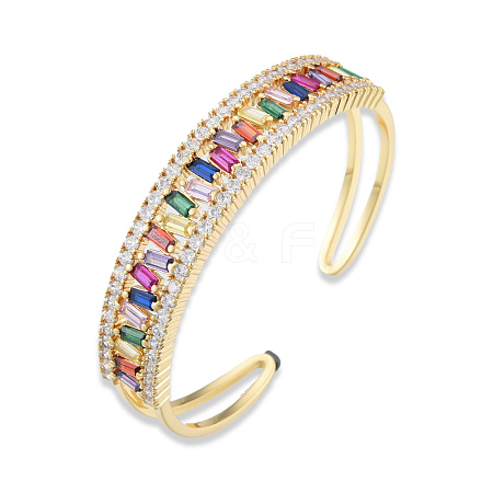 Colorful Cubic Zirconia Open Cuff Bangle BJEW-N014-010-1