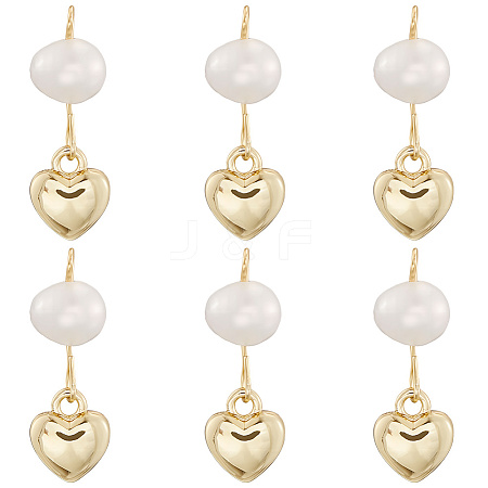 6Pcs Brass & Natural Pearl Heart Pendants KK-BBC0019-31-1
