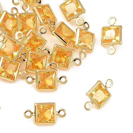 SHEGRACE Brass Pave Cubic Zirconia Square Connector Charms XGRQ2O088-440D-G-1