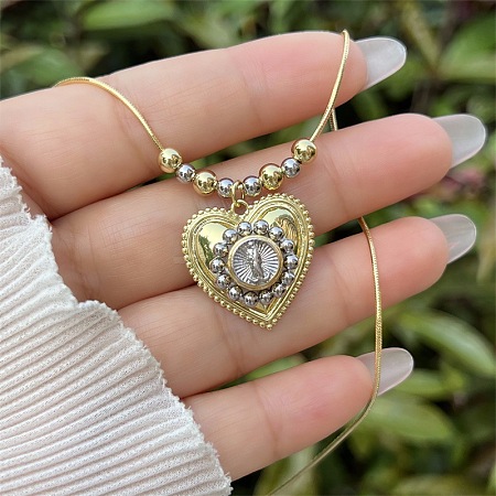 Religion Brass Heart with Saint Pendant Necklaces for Women WG01AF5-06-1