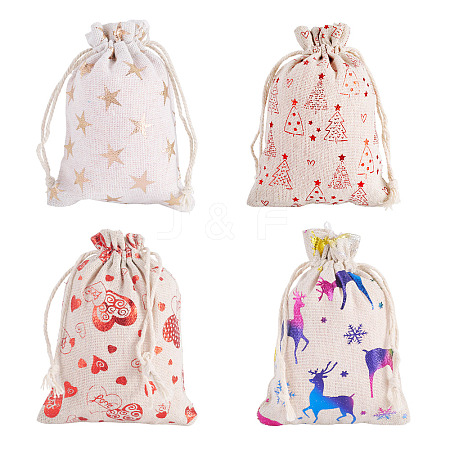 20Pcs 4 Styles Christmas Cotton Fabric Cloth Bag ABAG-TA0002-11-1