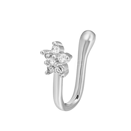 Flower Brass Micro Pave Clear Cubic Zirconia Clip-on Nose Septum Rings WG32032-21-1