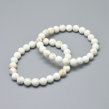 Natural Magnesite Bead Stretch Bracelets BJEW-K212-B-008-1