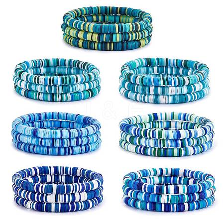 Handmade Polymer Clay Heishi Surfer Stretch Bracelets Set BJEW-SW00099-03-1