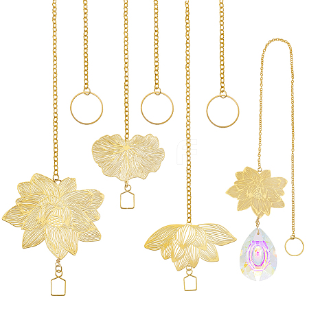 6Pcs 3 Style Brass & Stainless Steel Hanging Ornaments HJEW-NB00311-1
