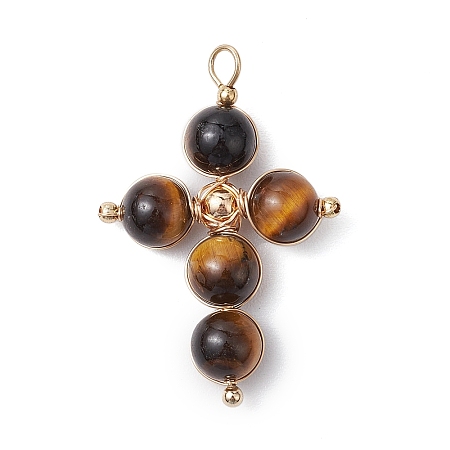 Natural Tiger Eye Pendants PALLOY-JF02886-02-1