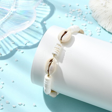 Cowrie Shell & Natural White Shell Beaded Adjsutable Bracelets BJEW-JB13918-1