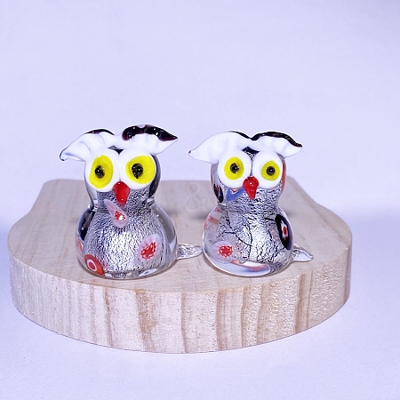 Handmade Lampwork Silver Foil 3D Owl Figurines PW-WG18155-01-1