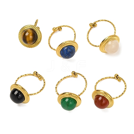 Round Natural Mixed Stone Finger Rings RJEW-Q822-46G-1