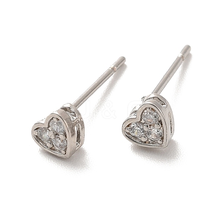 Clear Cubic Zirconia Heart Stud Earrings EJEW-K093-24P-1