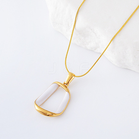3Pcs Geometric Twisted Oval Stainless Steel White Enamel Pendant Necklaces for Women LV4552-1
