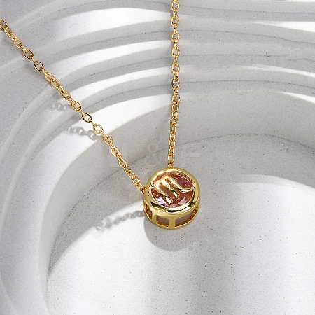 Brass Pave Cubic Zirconia Birth Stone Constellation Pendant Cable Chain Necklaces LS-NJEW-D334-01G-08-1