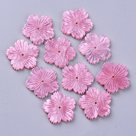  Jewelry Beads Findings Cellulose Acetate(Resin) Beads, Flower, HotPink, 19x20x3mm, Hole: 1mm