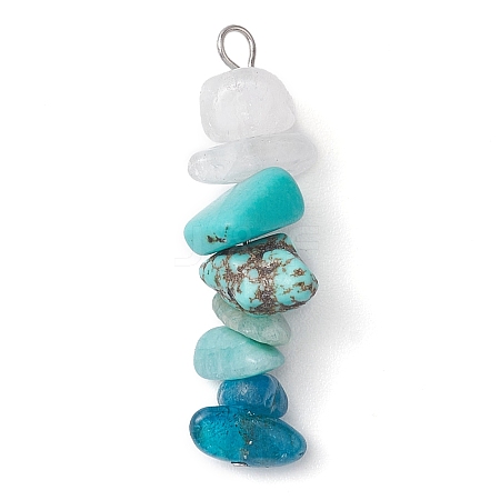 Gradient Color Natural Quartz Crystal & Natural Amazonite & Synthetic Turquoise & Natural Apatite Chip Beaded Pendants PALLOY-JF02790-10-1