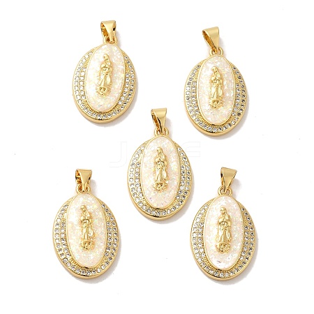 Rack Plating Brass Micro Pave Cubic Zirconia with Synthetic Opal Pendants KK-D088-12G-1