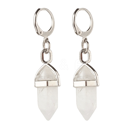 Bullet Natural Quartz Crystal Pendant Hoop Earrings for Girl Women EJEW-JE04636-05-1