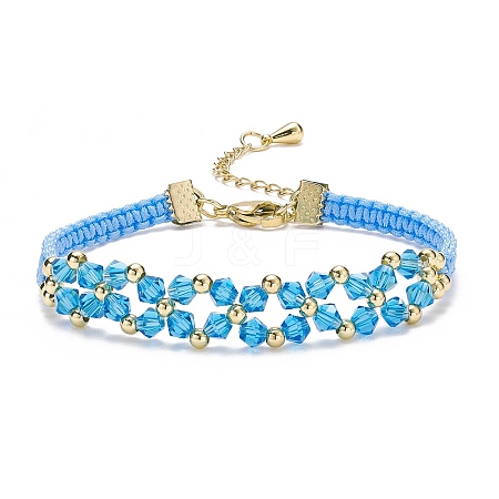 Glass Braided Flower Link Bracelet for Women BJEW-TA00130-02-1