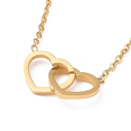 Ion Plating(IP) 304 Stainless Steel Interlocking Heart Pendant Necklace for Women NJEW-A004-29G-1