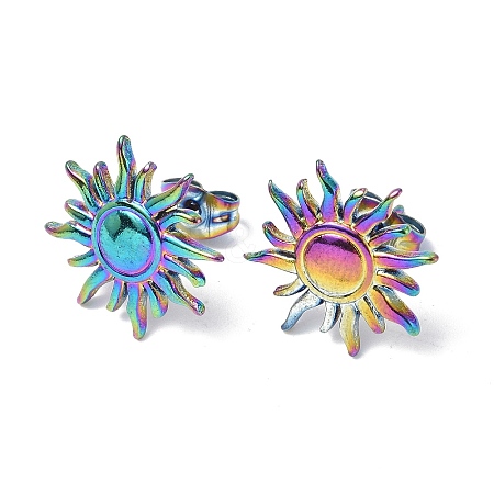 Ion Plating(IP) 304 Stainless Steel Sun Stud Earrings for Women EJEW-F300-10MC-1