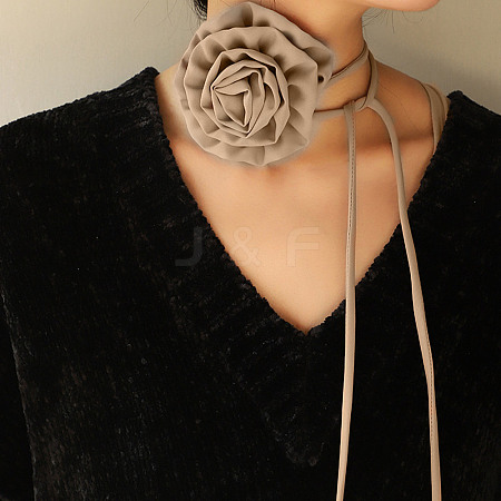Fabric Rose Tie Choker Necklaces for Women LS-NJEW-Z022-01M-1