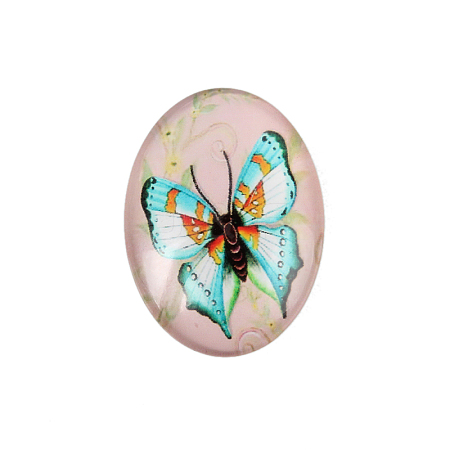Butterfly Printed Glass Oval Cabochons X-GGLA-N003-20x30-C22-1