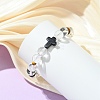 8MM Round Natural Quartz Crystal & Tiger Eye & Dyed Synthetic Turquoise Black Cross Beaded Stretch Bracelets for Women Men BJEW-TA00741-2