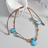 Bohemian Style Teardrop Synthetic Turquoise & CCB Plastic Round Waxed Cord Braided Double Layer Anklets for Women FS-WGDC0FD-01-3